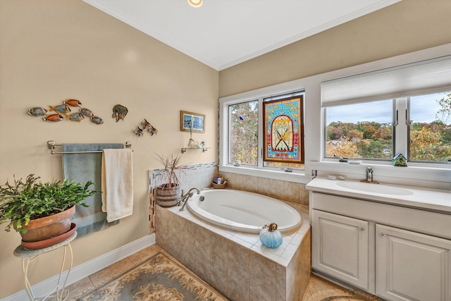 368 Penninsula Pt, Lynch Station, VA 24571 - full bathroom with a garden tub, crown molding, tile patterned flooring, and vanity