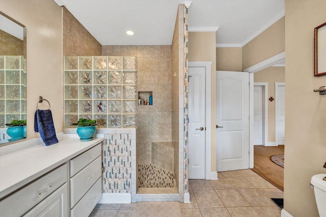 368 Penninsula Pt, Lynch Station, VA 24571 - bathroom with a walk in shower, tile patterned flooring, and crown molding
