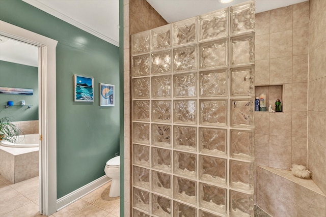 368 Penninsula Pt, Lynch Station, VA 24571 - full bathroom featuring tile patterned floors, a garden tub, walk in shower, and ornamental molding