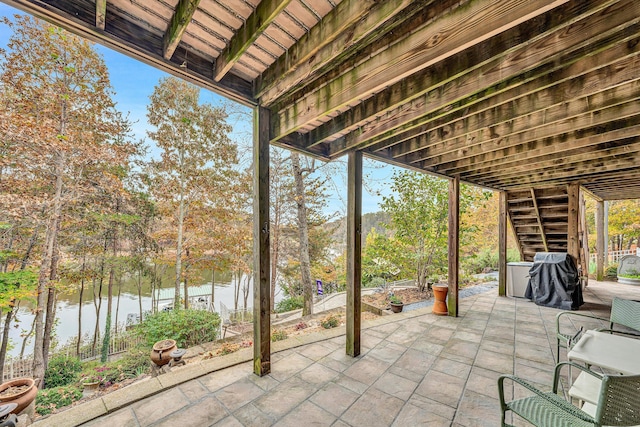 368 Penninsula Pt, Lynch Station, VA 24571 - view of patio / terrace featuring a water view, grilling area, and stairs