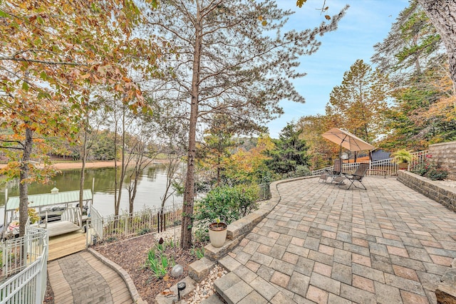 368 Penninsula Pt, Lynch Station, VA 24571 - view of patio / terrace with outdoor dining space, a water view, and a dock