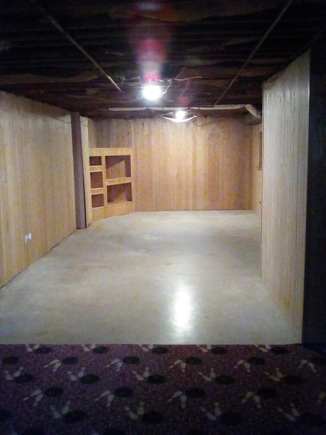 unfinished below grade area with wood walls