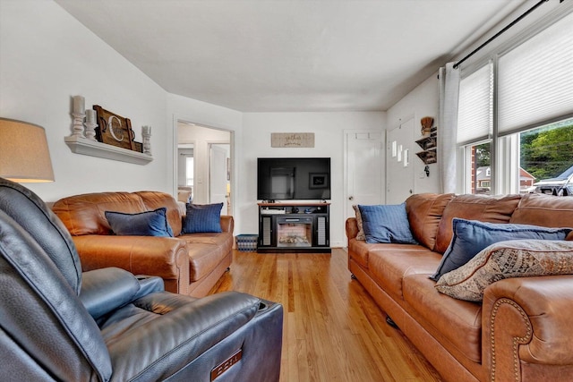 living area with light wood-style floors