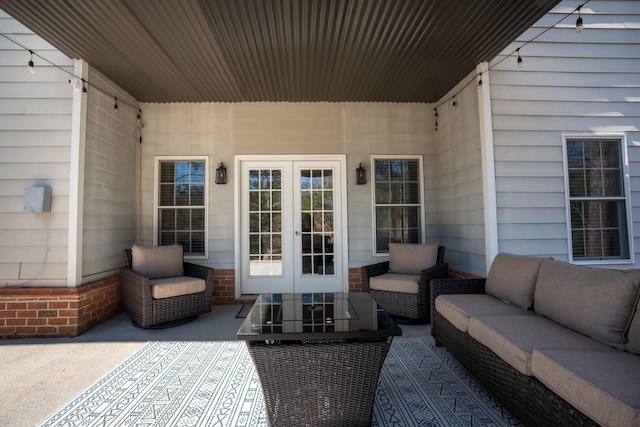 view of patio featuring outdoor lounge area and french doors