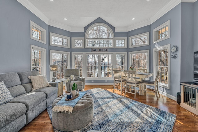 20 Waverly Ct, Moneta, VA 24121 - living room with baseboards, a textured ceiling, wood finished floors, and crown molding
