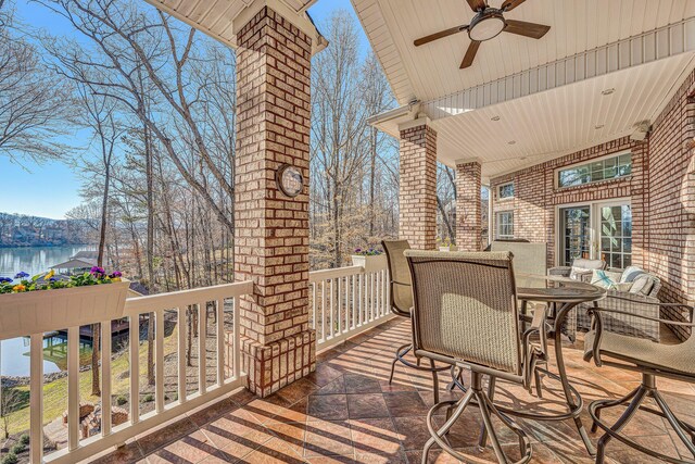 20 Waverly Ct, Moneta, VA 24121 - wooden terrace with a water view and a ceiling fan
