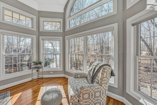 20 Waverly Ct, Moneta, VA 24121 - sunroom / solarium with wood finished floors, baseboards, a towering ceiling, and ornamental molding