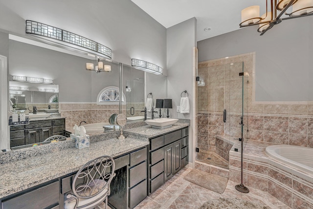 20 Waverly Ct, Moneta, VA 24121 - full bath featuring a sink, a notable chandelier, a garden tub, and a shower stall
