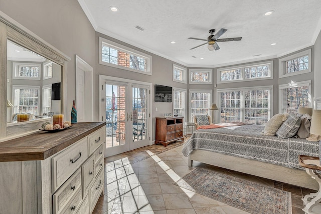 20 Waverly Ct, Moneta, VA 24121 - bedroom featuring ornamental molding, access to outside, a textured ceiling, recessed lighting, and french doors