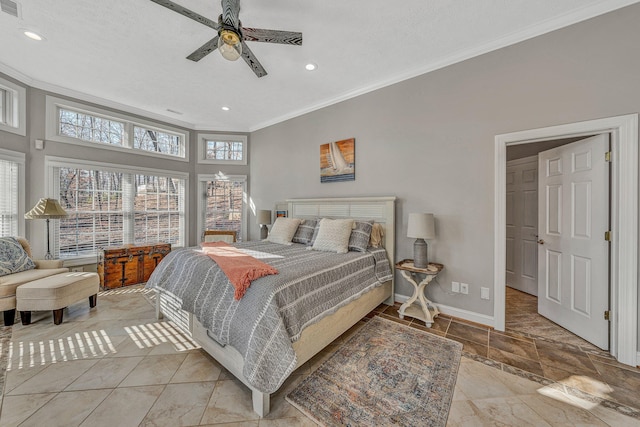 20 Waverly Ct, Moneta, VA 24121 - bedroom with a ceiling fan, crown molding, recessed lighting, and baseboards