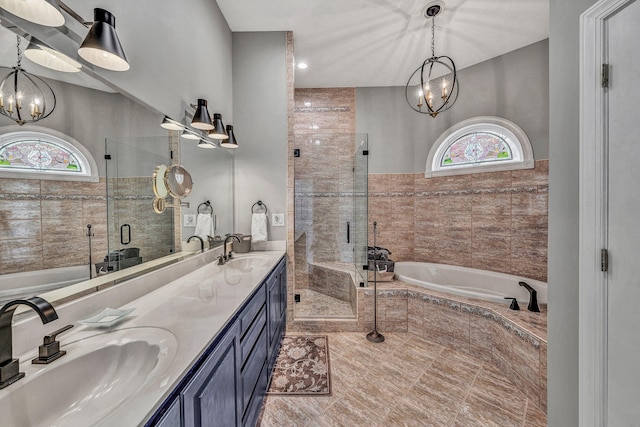 20 Waverly Ct, Moneta, VA 24121 - full bath featuring a sink, a chandelier, and a shower stall