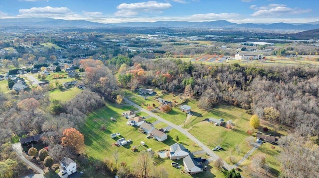 drone / aerial view featuring a mountain view