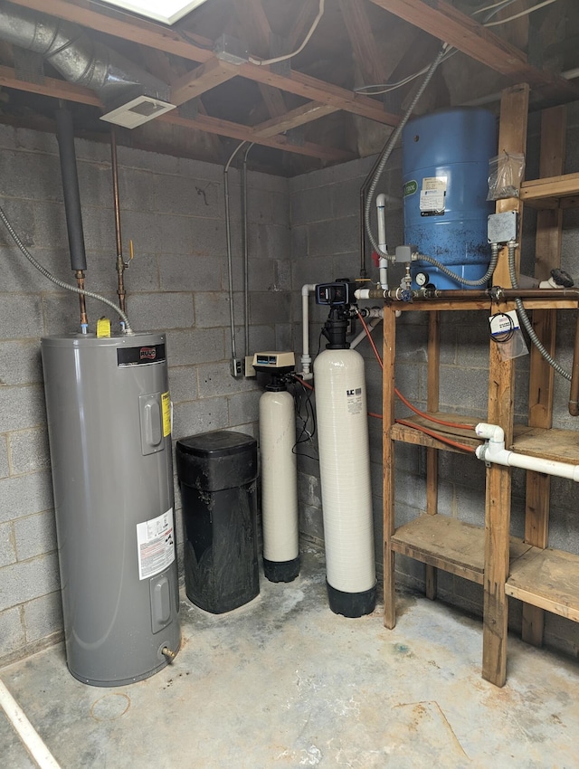 utility room featuring electric water heater