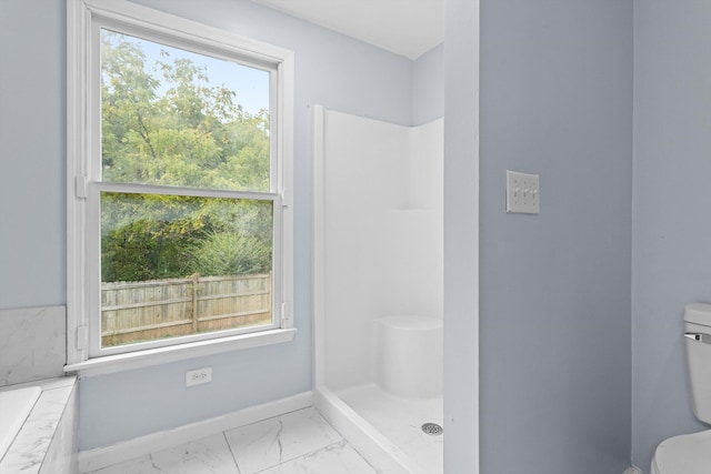 47 Westover Rd, Rocky Mount, VA 24151 - full bathroom featuring marble finish floor, baseboards, toilet, and walk in shower