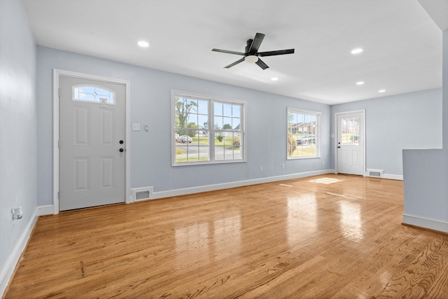 47 Westover Rd, Rocky Mount, VA 24151 - foyer entrance with light wood finished floors, recessed lighting, visible vents, a ceiling fan, and baseboards