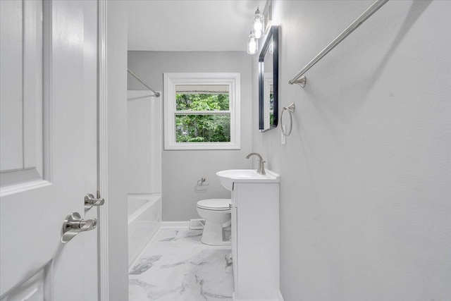 4438 Stonewall Rd NW, Roanoke, VA 24017 - bathroom featuring vanity, marble finish floors, toilet, and washtub / shower combination