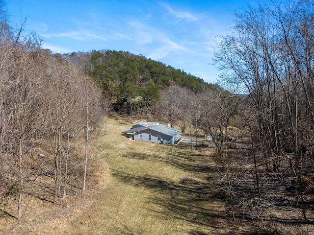 drone / aerial view with a forest view