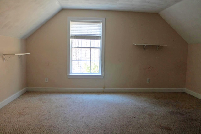 additional living space featuring lofted ceiling, carpet, and baseboards