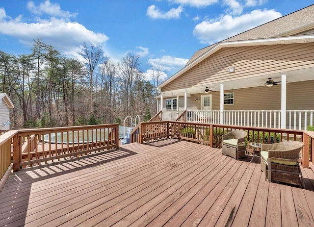 deck with a ceiling fan