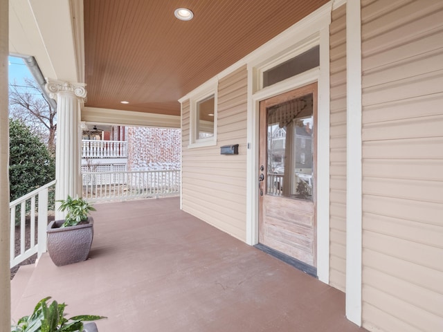 view of patio featuring a porch