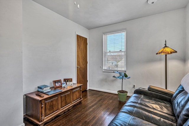 home office featuring dark wood finished floors and baseboards