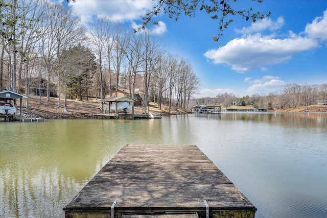 view of dock with a water view