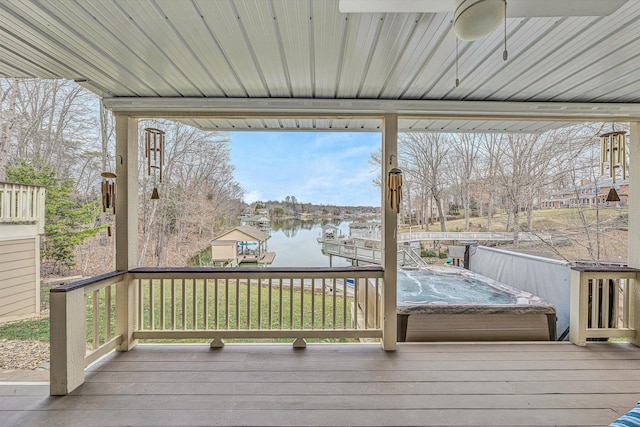 deck with a water view