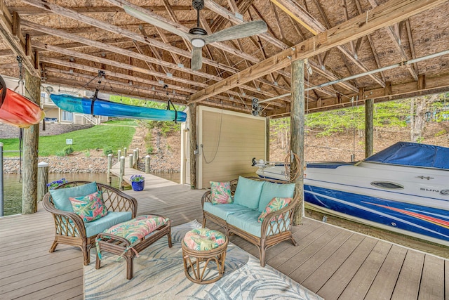 dock area featuring an outdoor hangout area and a deck
