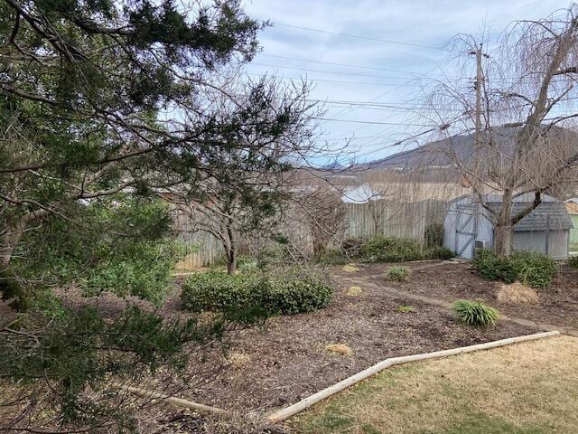 view of yard with an outbuilding and a shed