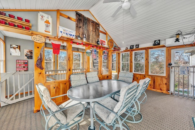 sunroom / solarium featuring vaulted ceiling and ceiling fan