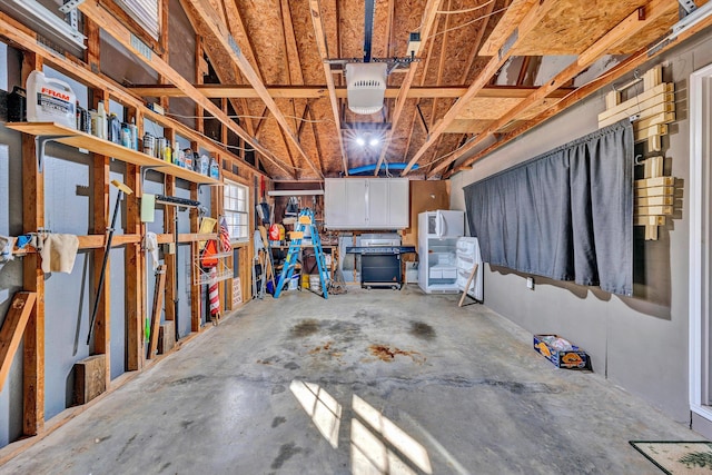 garage with a garage door opener