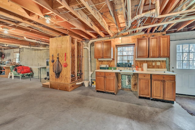 basement with a sink