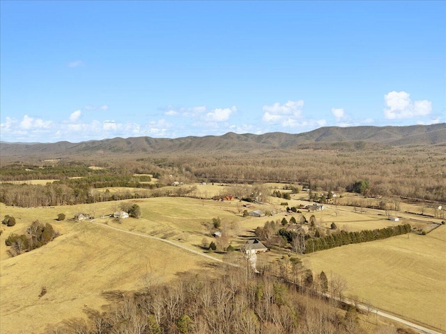 bird's eye view featuring a mountain view and a rural view