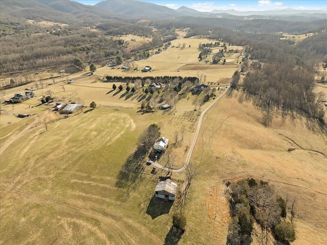 drone / aerial view with a rural view and a mountain view