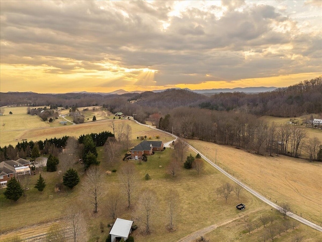 birds eye view of property featuring a rural view and a mountain view