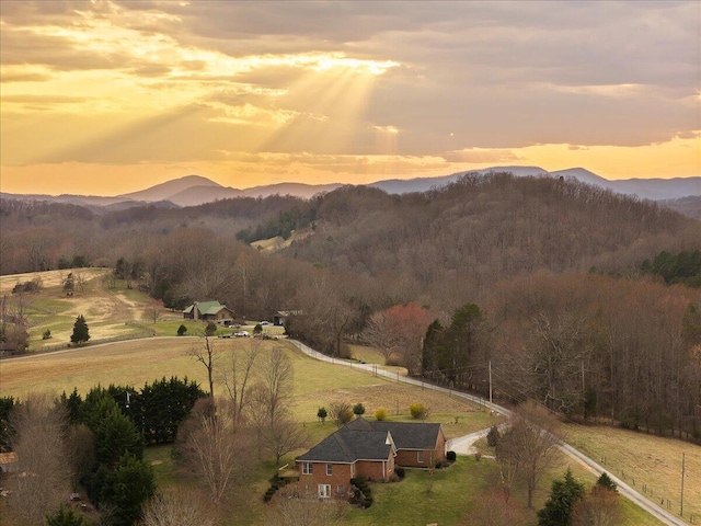 property view of mountains with a rural view and a view of trees