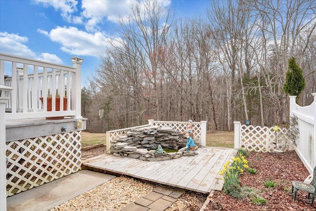 wooden terrace featuring fence