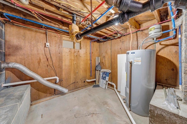 unfinished basement with water heater