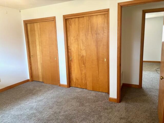 182 Dogwood Ln, Troutville, VA 24175 - unfurnished bedroom with baseboards, two closets, and carpet floors
