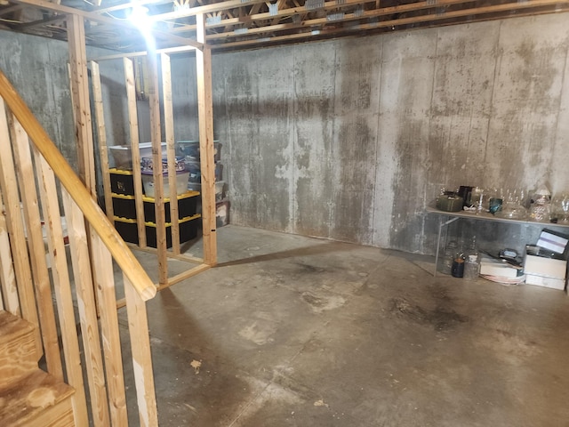 view of unfinished basement