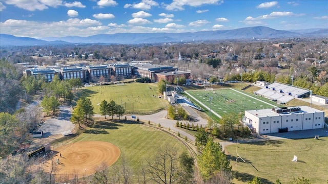 drone / aerial view featuring a mountain view