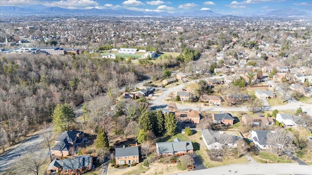 aerial view featuring a mountain view and a residential view