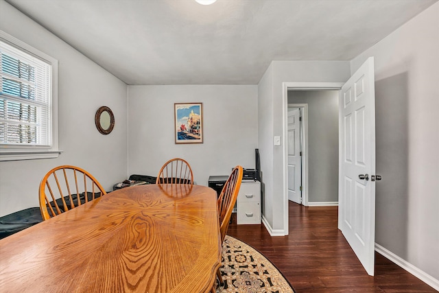 dining room featuring wood finished floors and baseboards