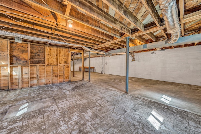 view of unfinished basement