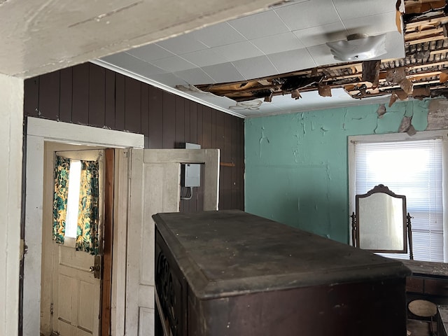 kitchen featuring wood walls