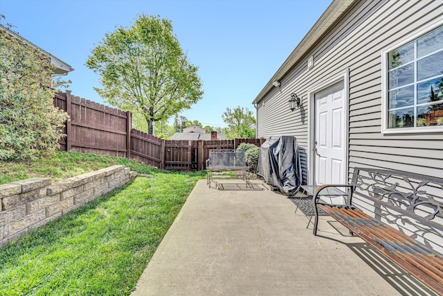view of yard with fence and a patio area