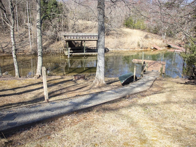 dock area with a water view