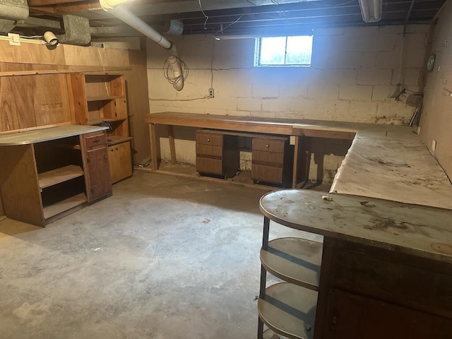 basement with a workshop area