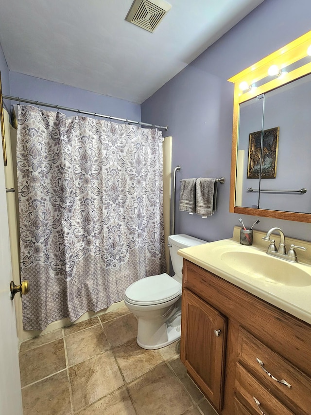 7167 Bent Mountain Rd, Roanoke, VA 24018 - bathroom featuring toilet, visible vents, vanity, and a shower with shower curtain