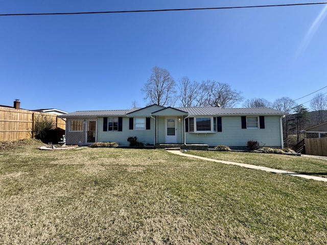 6729 Sontag Rd, Rocky Mount, VA 24151 - ranch-style home featuring a front lawn, fence, and metal roof